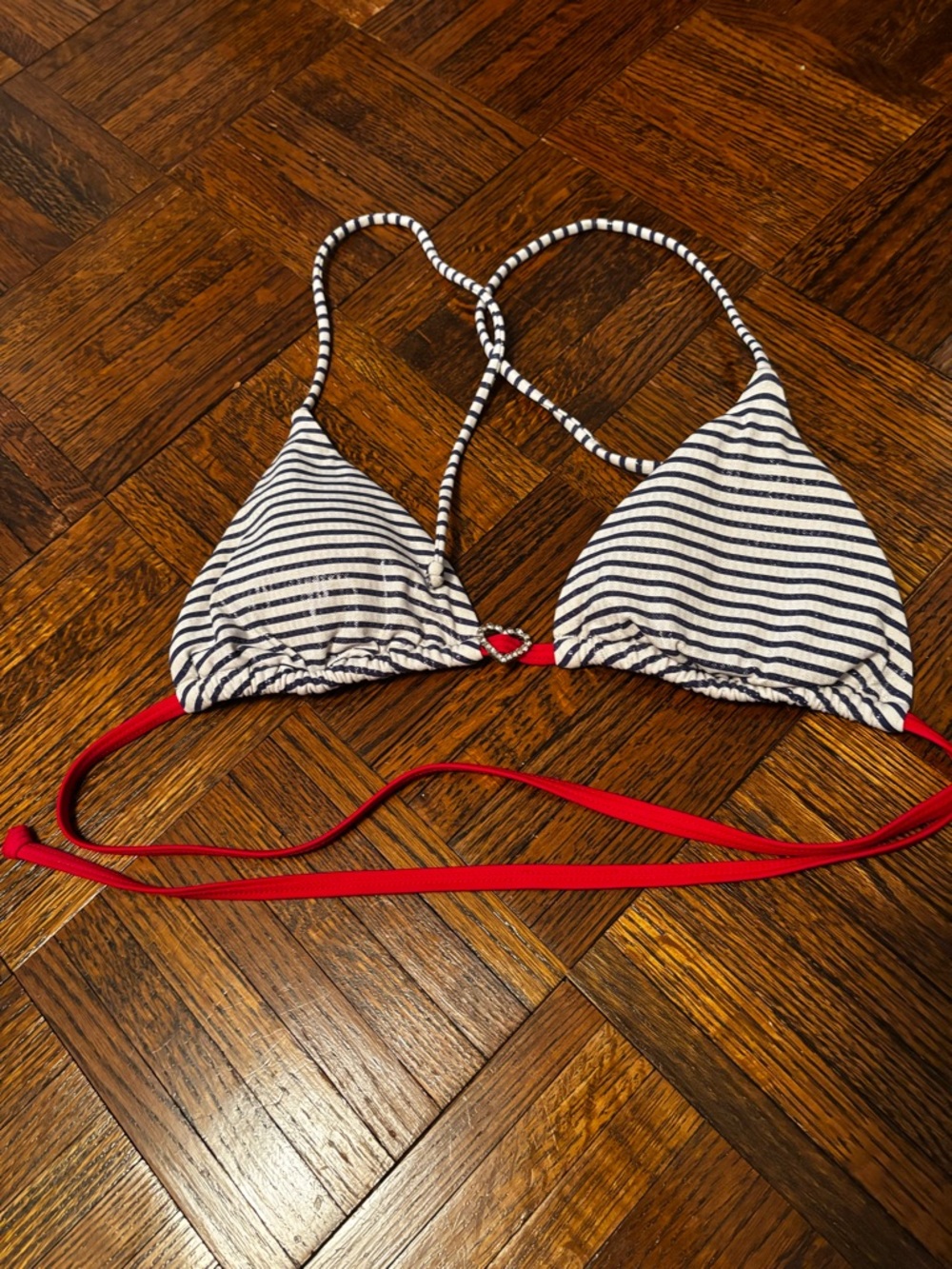 Victoria’s Secret Striped Triangle Bikini Top with Red Ties